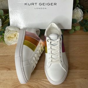 Kurt Geiger London Lane Leather White/ Rainbow Sneaker, 7M